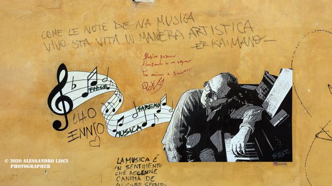 Poster Art di Best.streetartist in via Margana ©2020 Alessandro Lisci ph Alt Tag Ennio Morricone